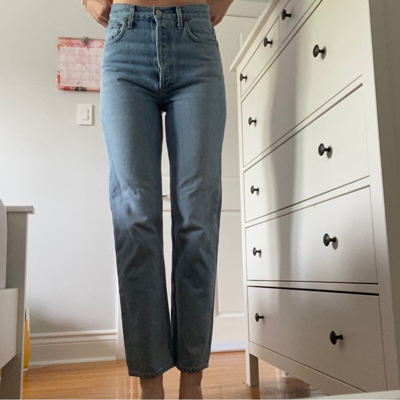ARITZIA button up straight leg bottom frayed jeans - Picture 3 of 3